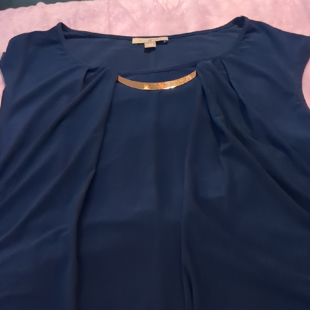 Roz & Ali Blue Cap Sleeve Embellished Blouse